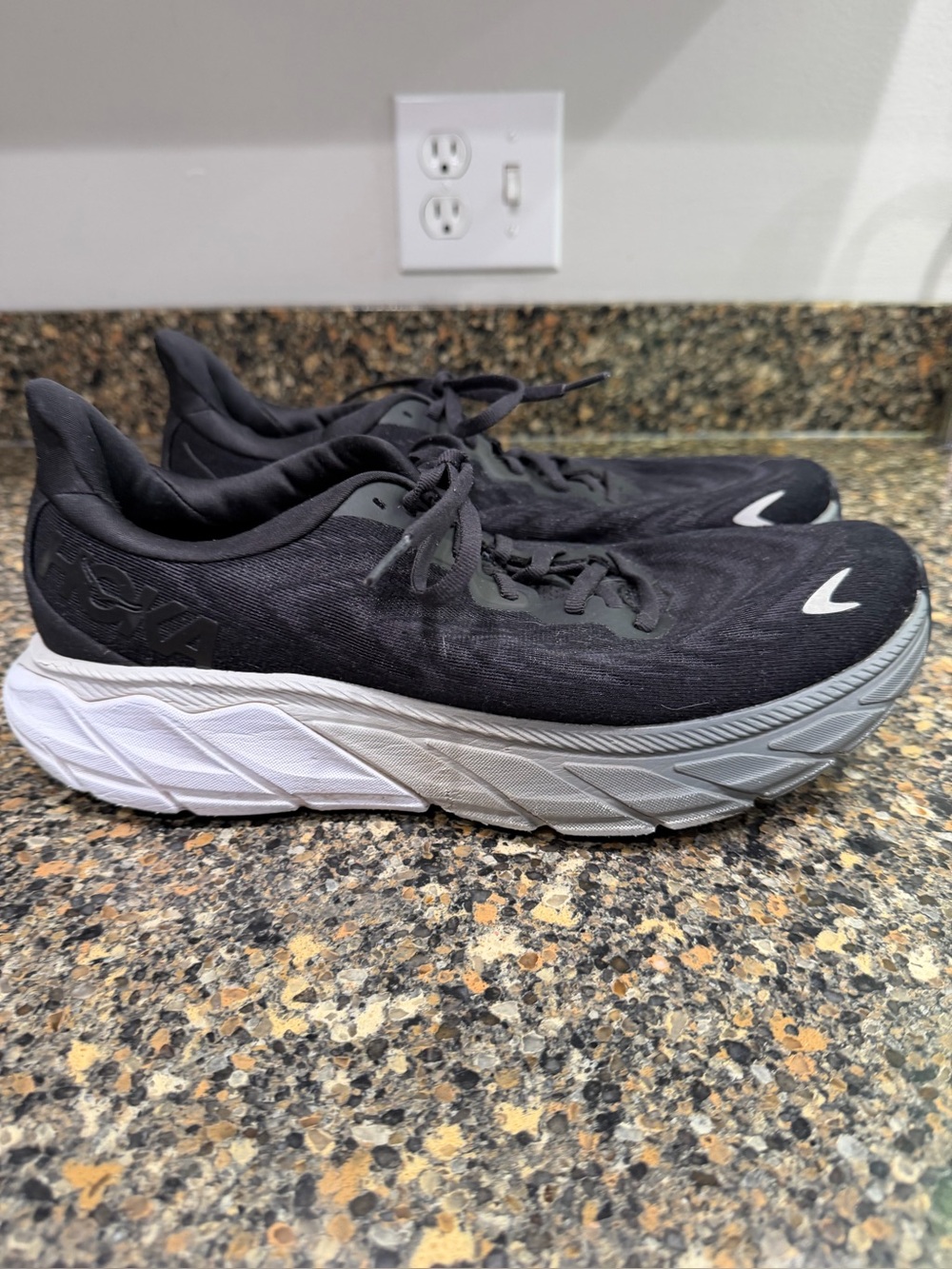 Hoka Black and White Cushioned Road Running Shoes ladies 11